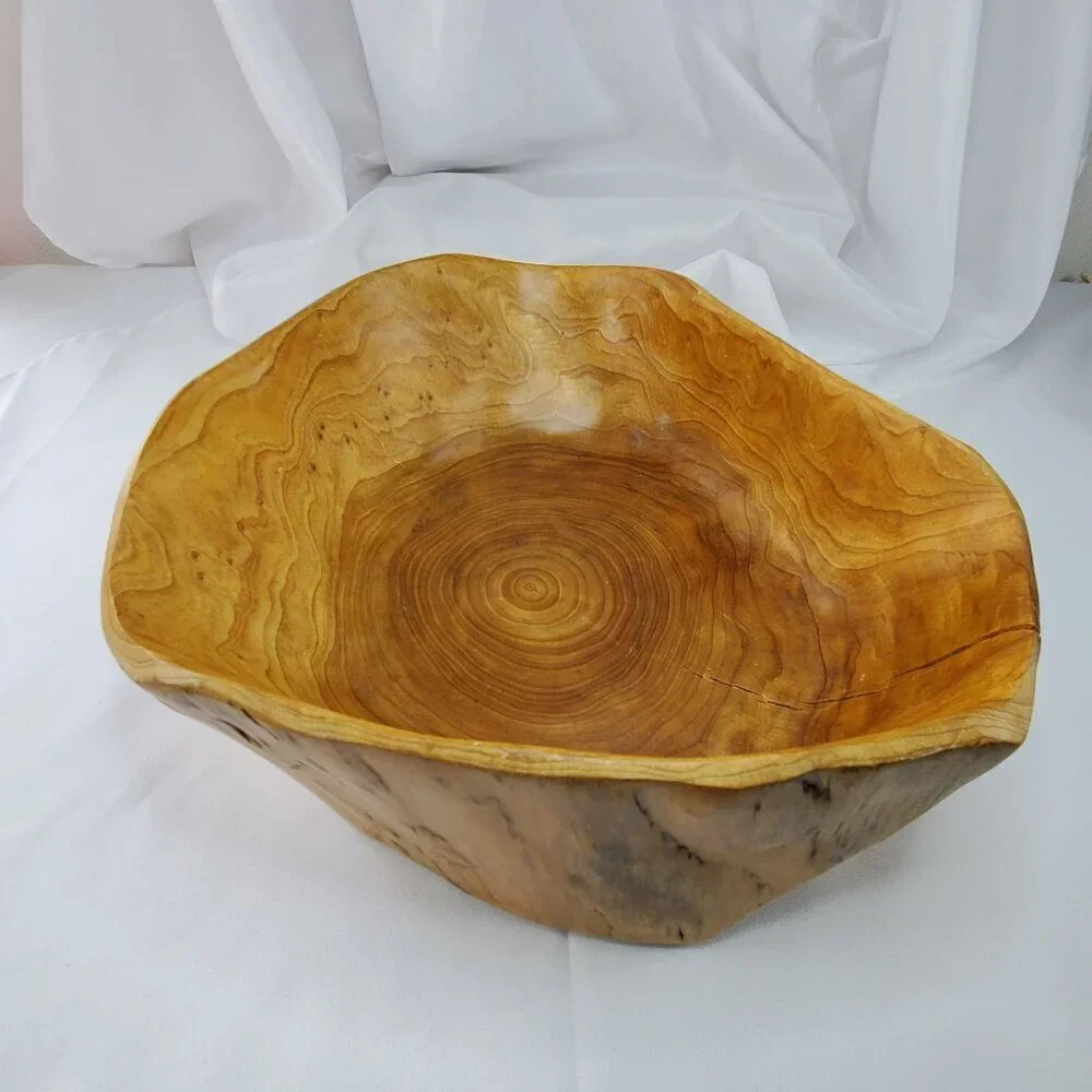 VTG Real Wood Tree Stump Root Bowl Large Handcrafted Wooden Decorative Bowl